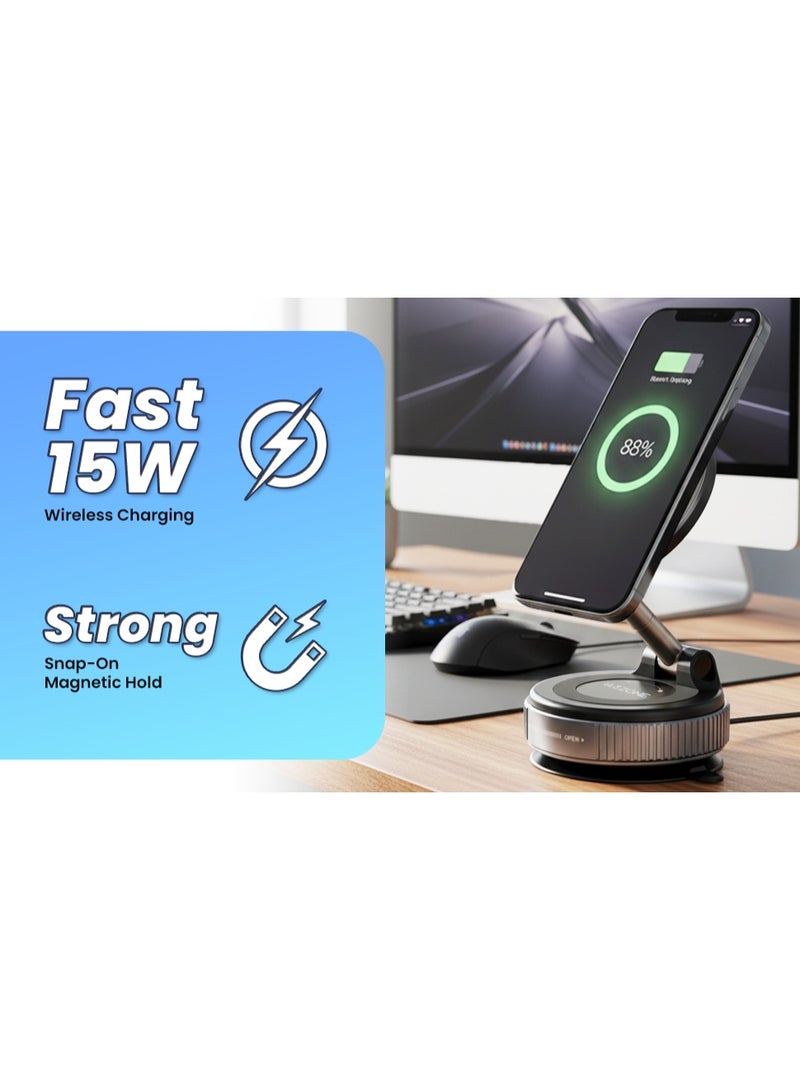 هامزون حامل هاتف مغناطيسي للسيارة، قابل للدوران 360 درجة وقابل للطي، مزود بكوب شفط وحلقة مغناطيسية، حامل هاتف صغير للسيارة مع حلقة مغناطيسية، للسيارة/المكتب/المرآة والأسطح الملساء الأخرى - Image 3